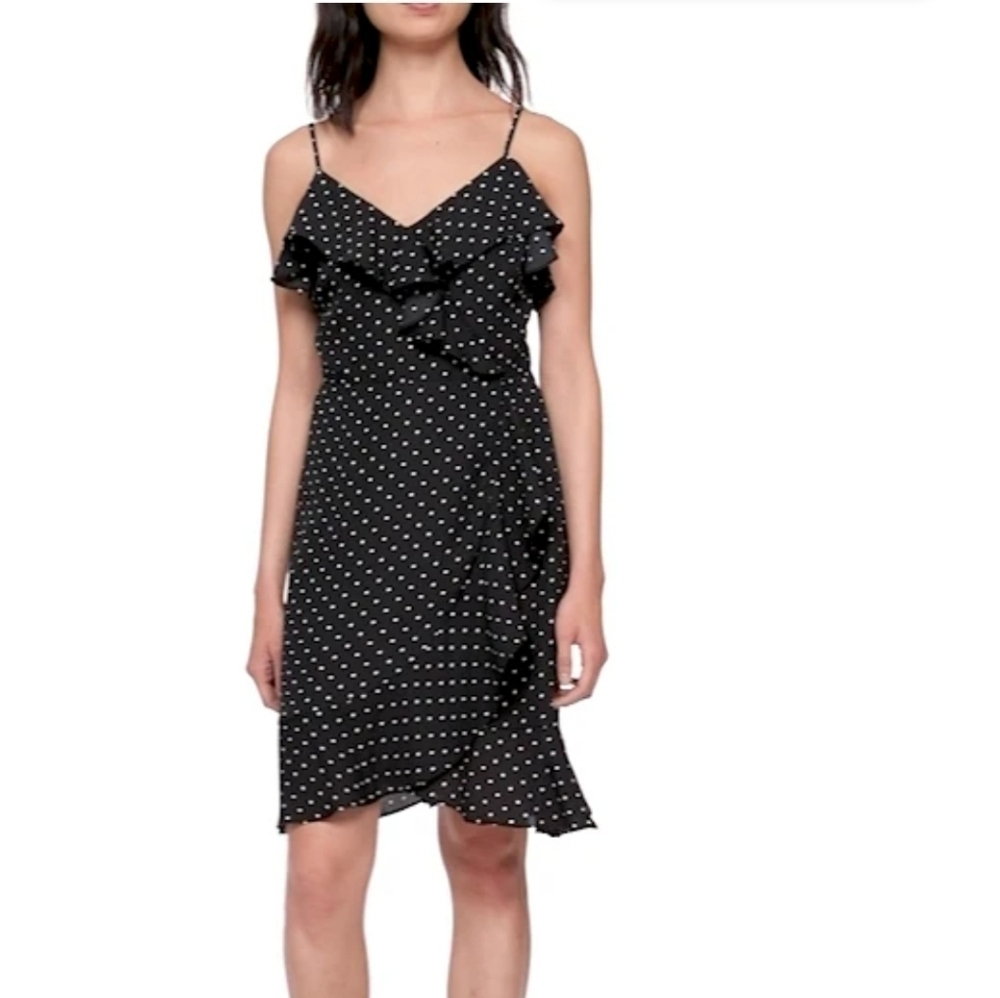 NEW Banana Republic Ruffle Fit-and-Flare Dress Size 4 Polka Dot